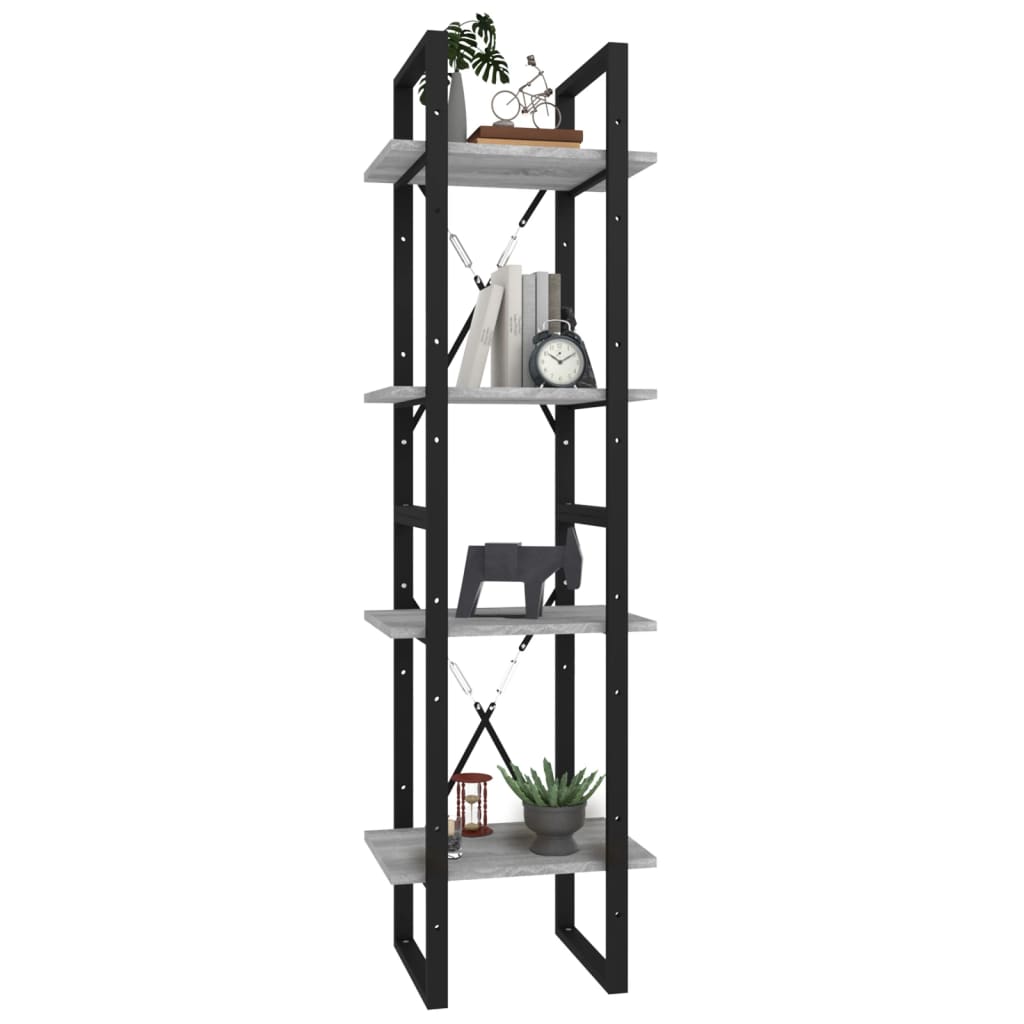 bogreol m. 4 hylder 40x30x140 cm konstrueret træ grå sonoma