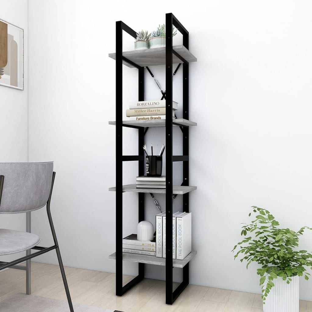 bogreol m. 4 hylder 40x30x140 cm konstrueret træ grå sonoma