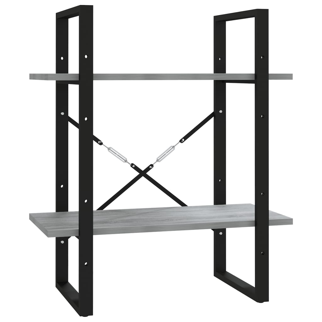 bogreol m. 2 hylder 60x30x70 cm konstrueret træ grå sonoma