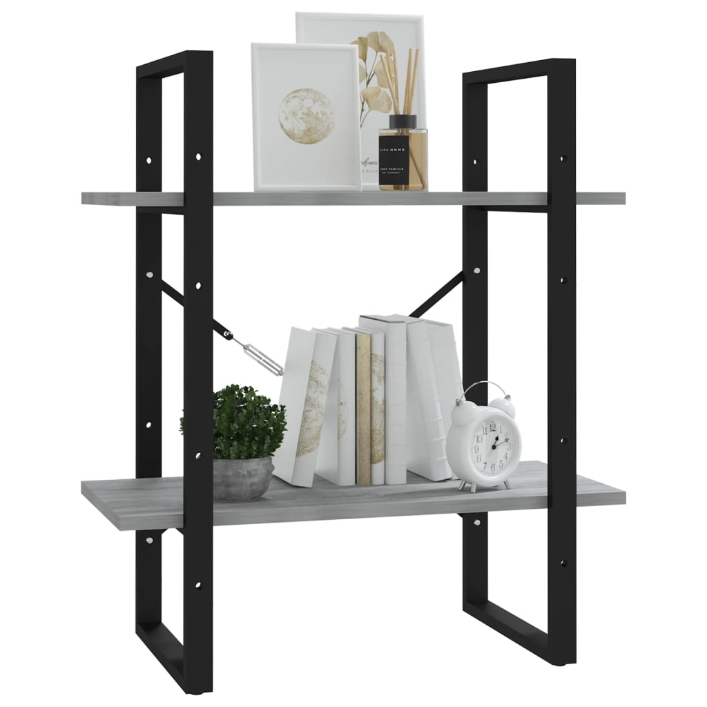 bogreol m. 2 hylder 60x30x70 cm konstrueret træ grå sonoma