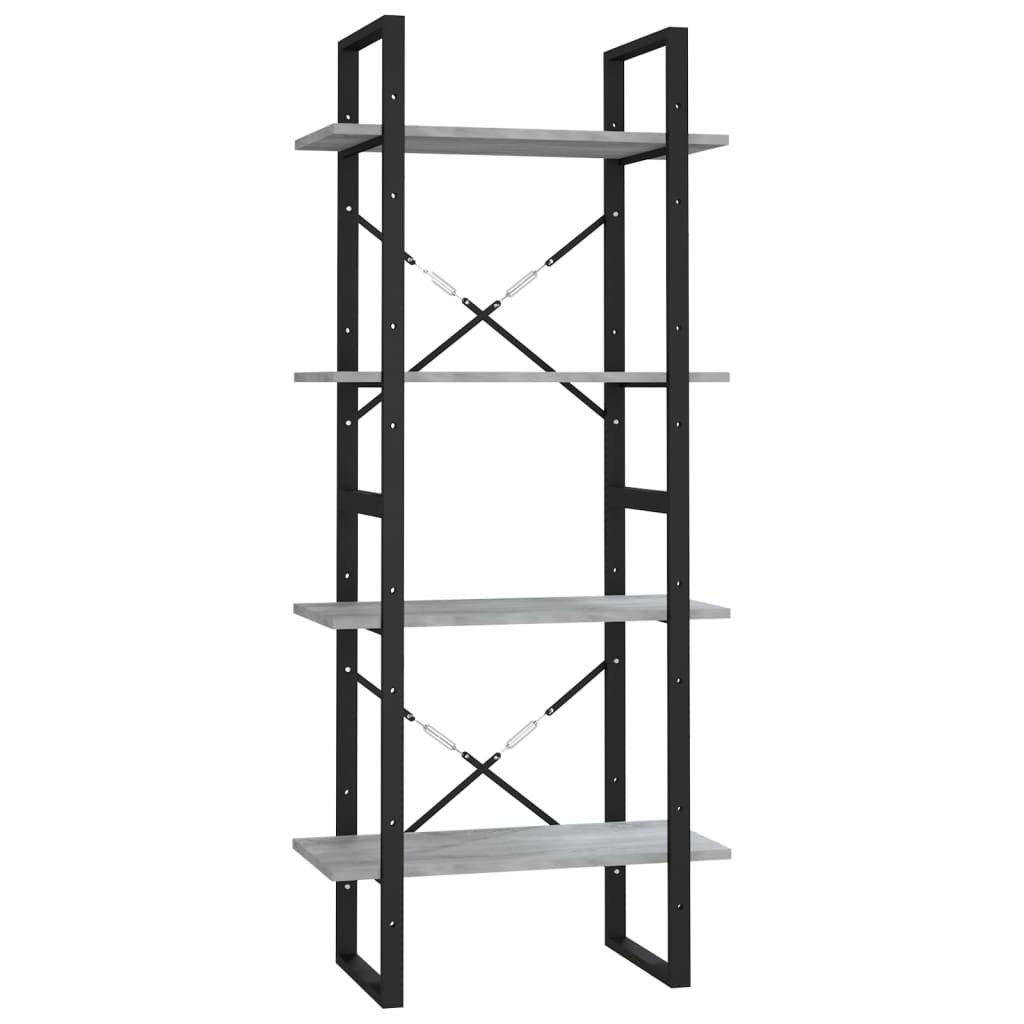 bogreol m. 4 hylder 60x30x140 cm konstrueret træ grå sonoma