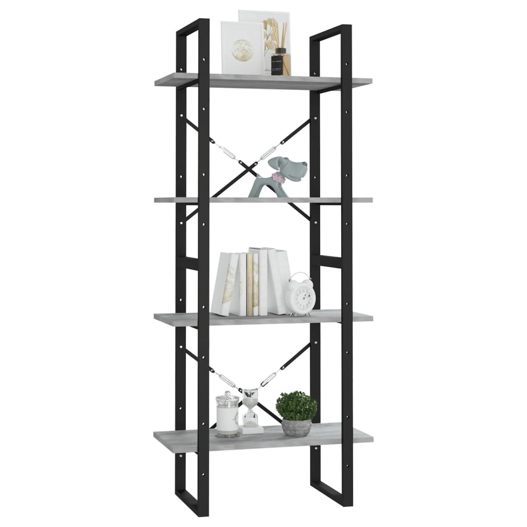bogreol m. 4 hylder 60x30x140 cm konstrueret træ grå sonoma