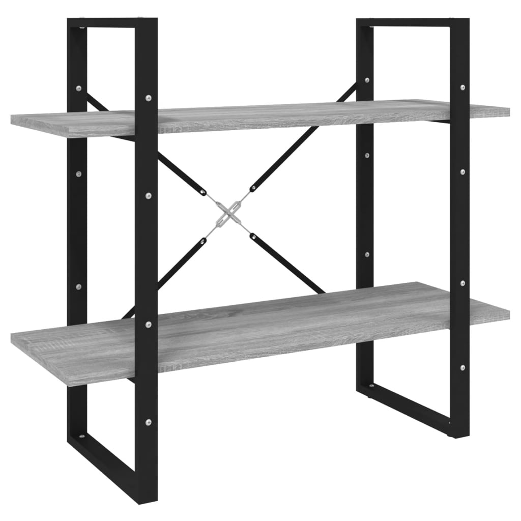 bogreol m. 2 hylder 80x30x70 cm konstrueret træ grå sonoma