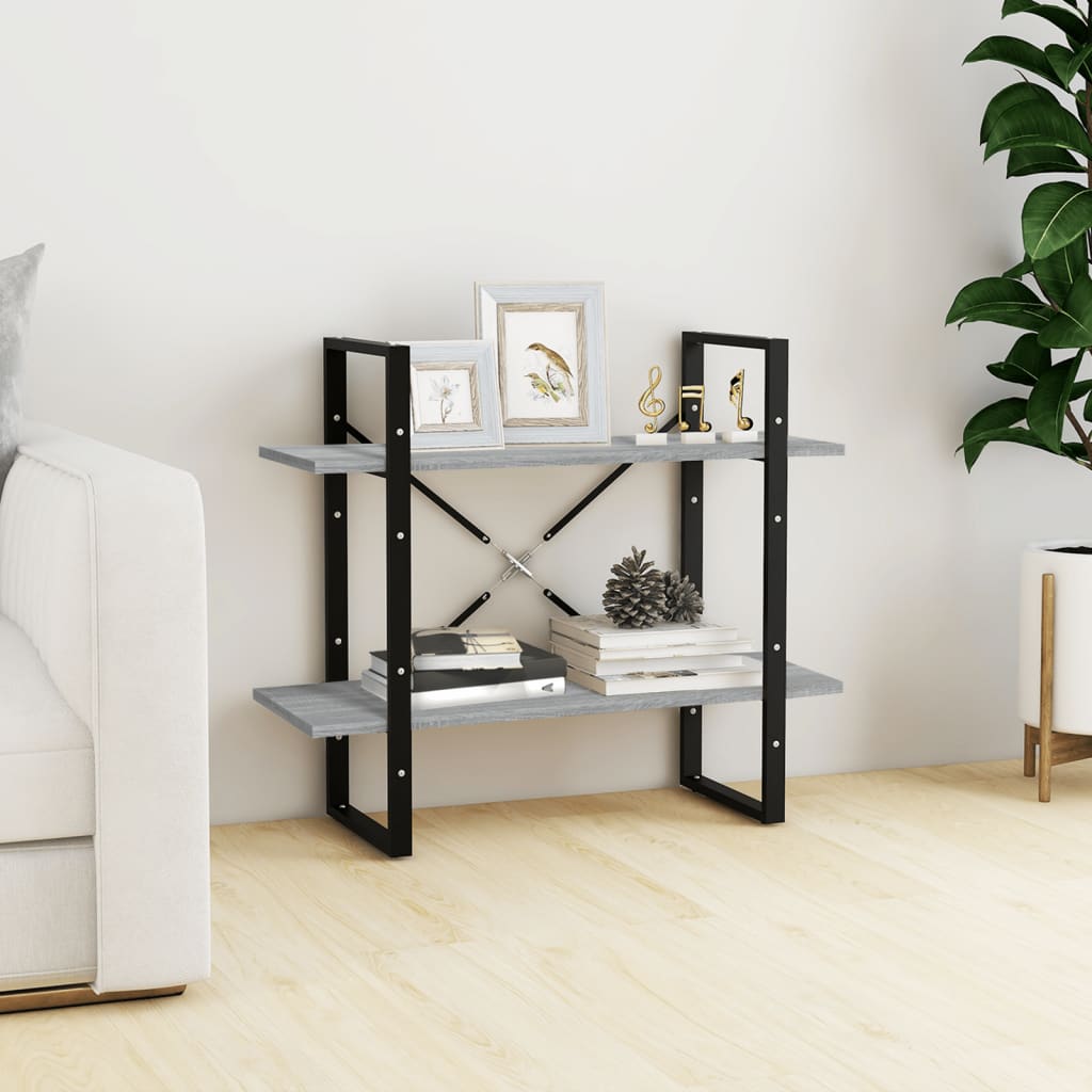 bogreol m. 2 hylder 80x30x70 cm konstrueret træ grå sonoma