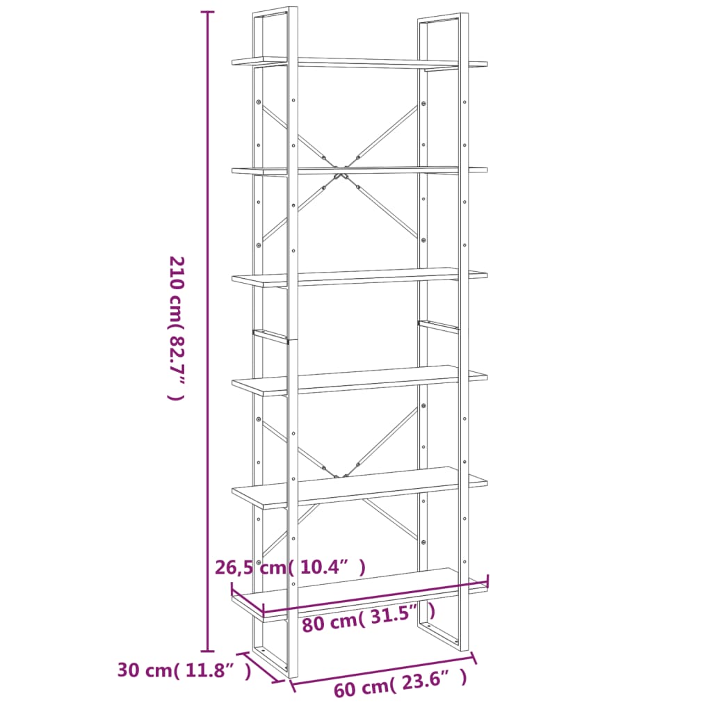 reol 80x30x210 cm konstrueret træ grå sonoma-eg