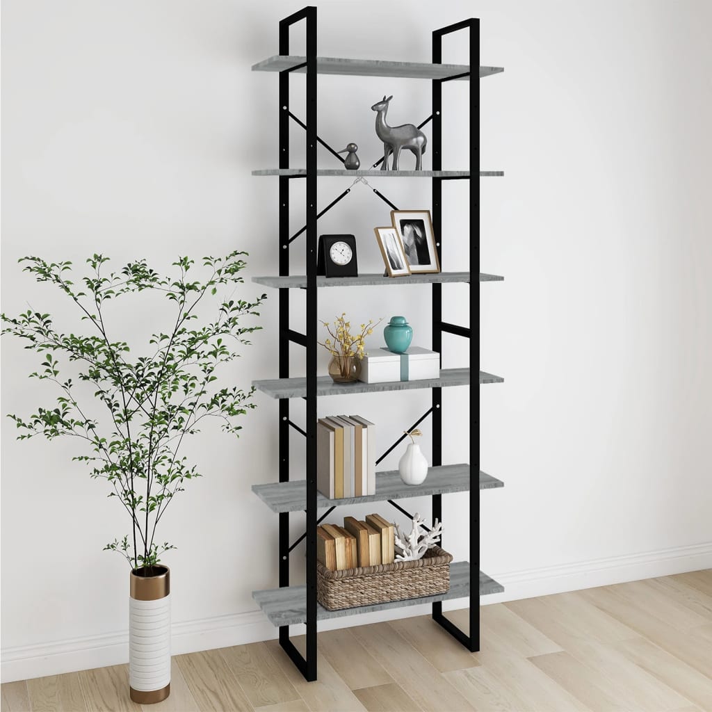 reol 80x30x210 cm konstrueret træ grå sonoma-eg
