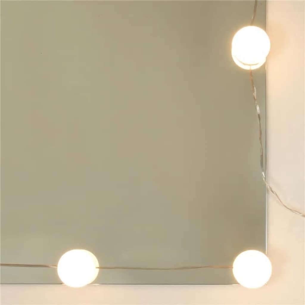 makeupbordssæt med LED-lys konstrueret træ sort