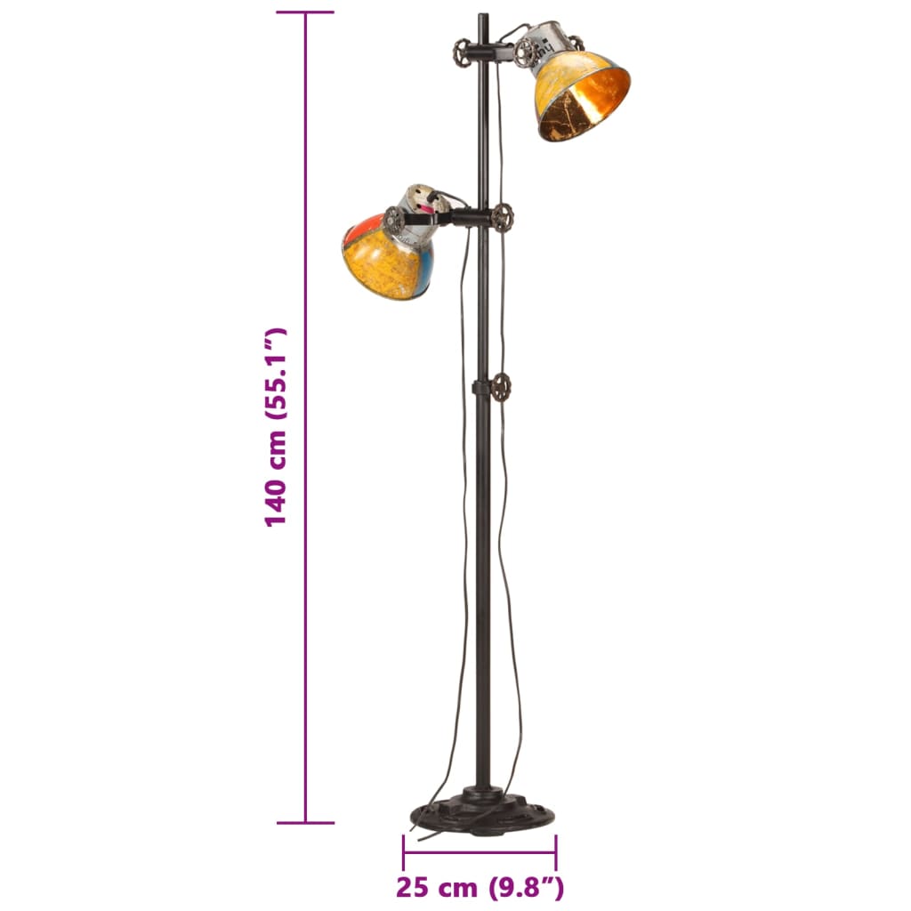 gulvlampe med 2 lampeskærme E27 flerfarvet