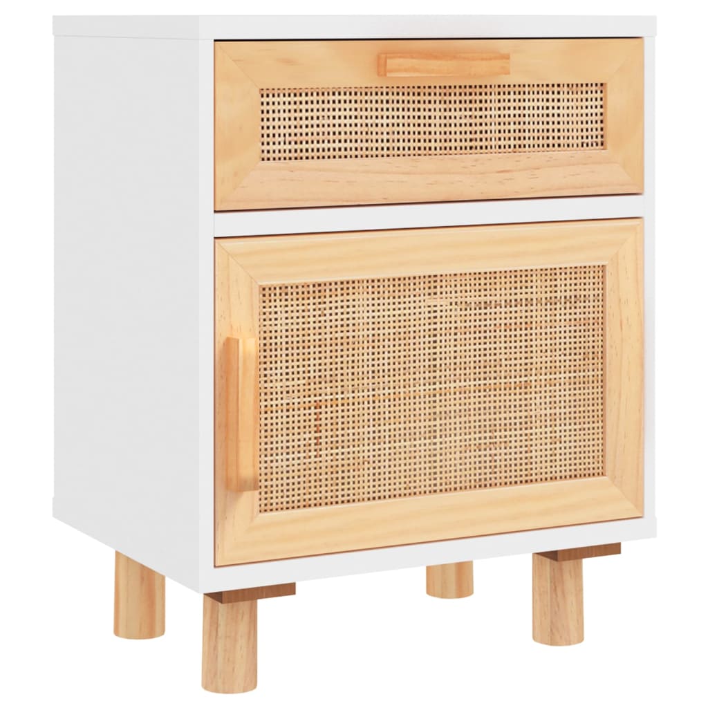 sengeborde 2 stk. massivt fyrretræ og naturlig rattan hvid