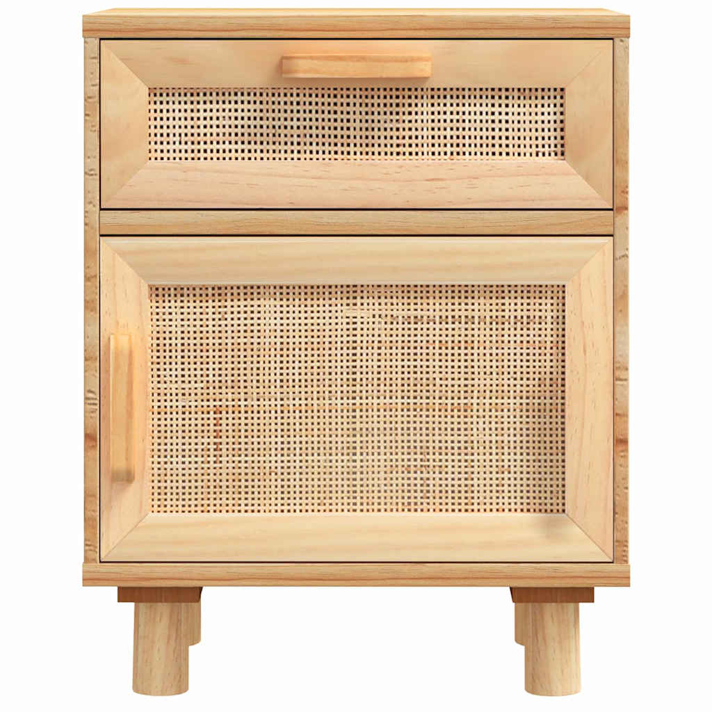 sengeborde 2 stk. massivt fyrretræ og naturlig rattan brun