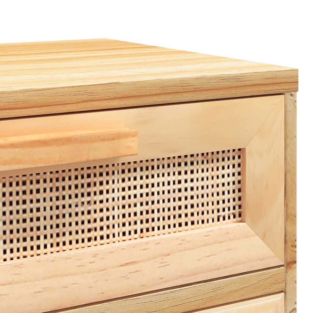 sengeborde 2 stk. massivt fyrretræ og naturlig rattan brun