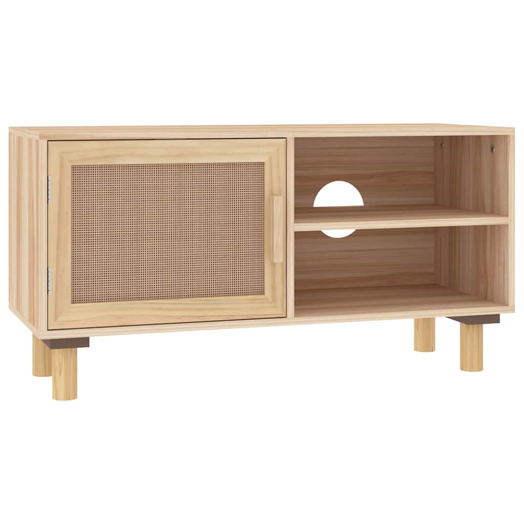 tv-bord 80x30x40 cm massivt fyrretræ og naturlig rattan brun