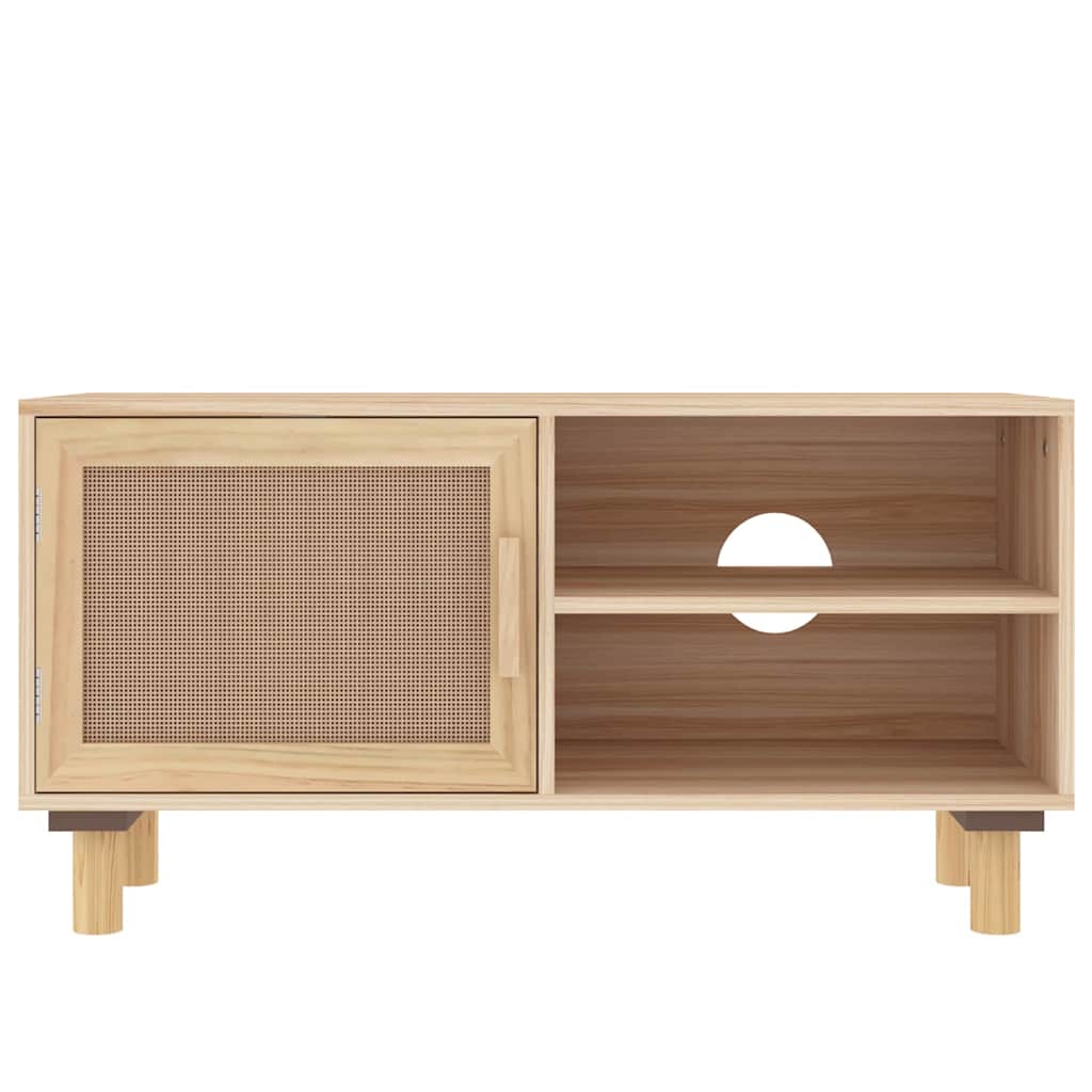 tv-bord 80x30x40 cm massivt fyrretræ og naturlig rattan brun