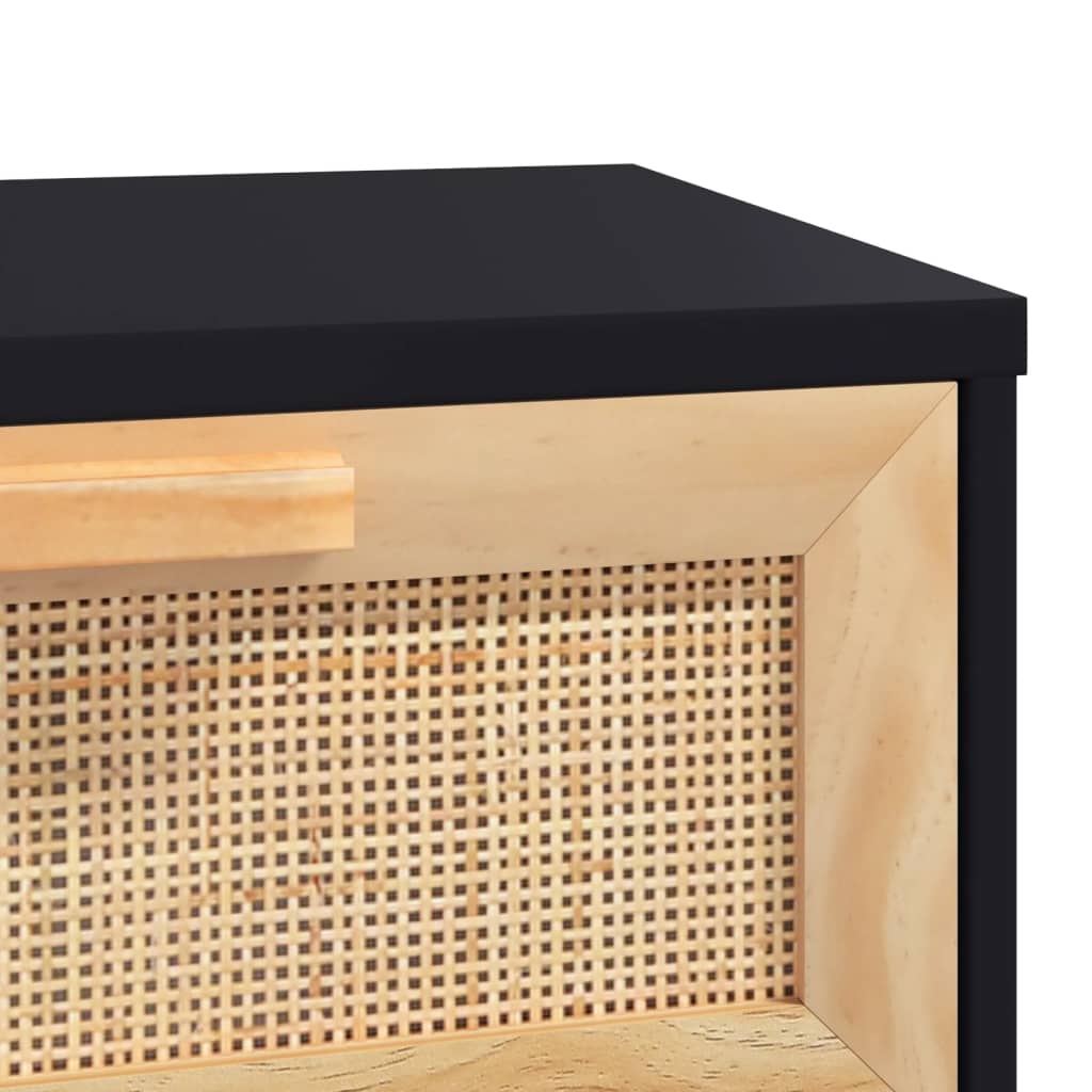 konsolbord 80x30x75 cm massivt fyrretræ naturlig rattan sort