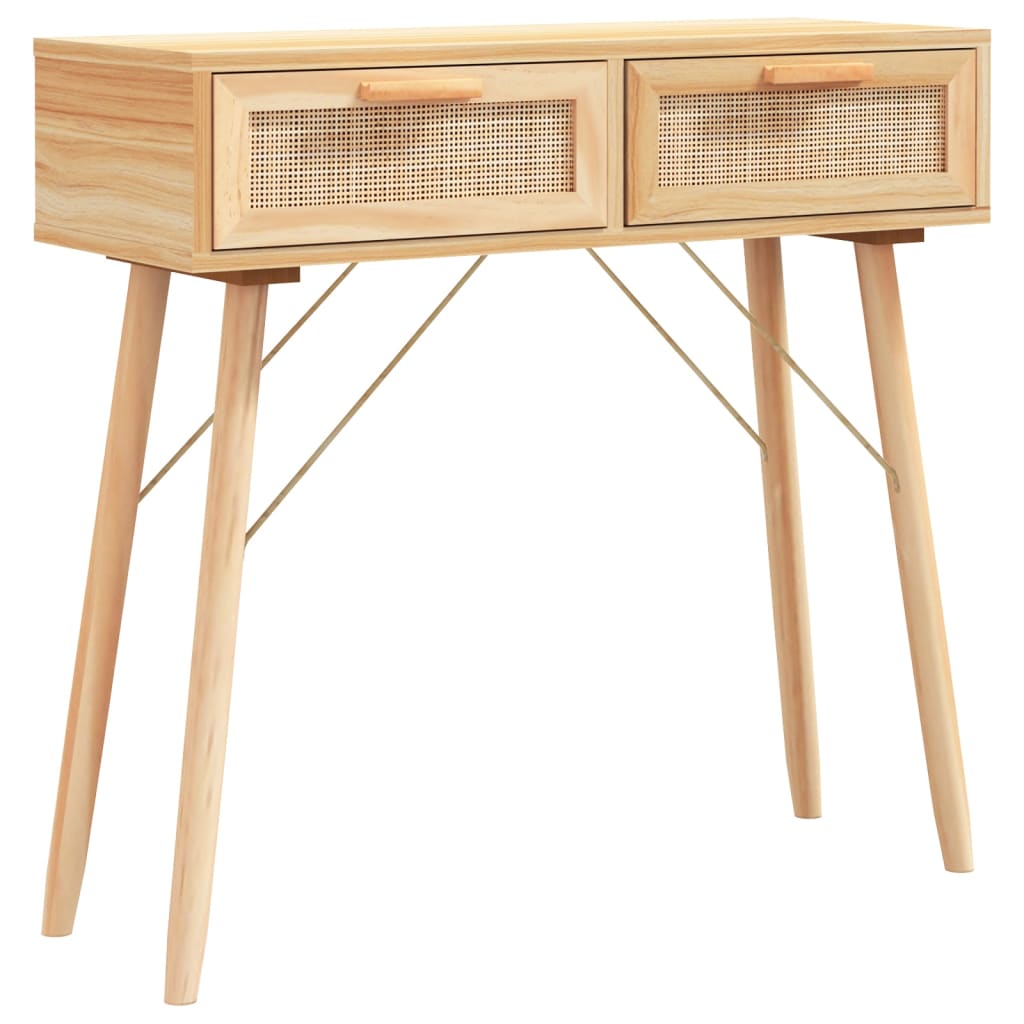 konsolbord 80x30x75 cm massivt fyrretræ naturlig rattan brun