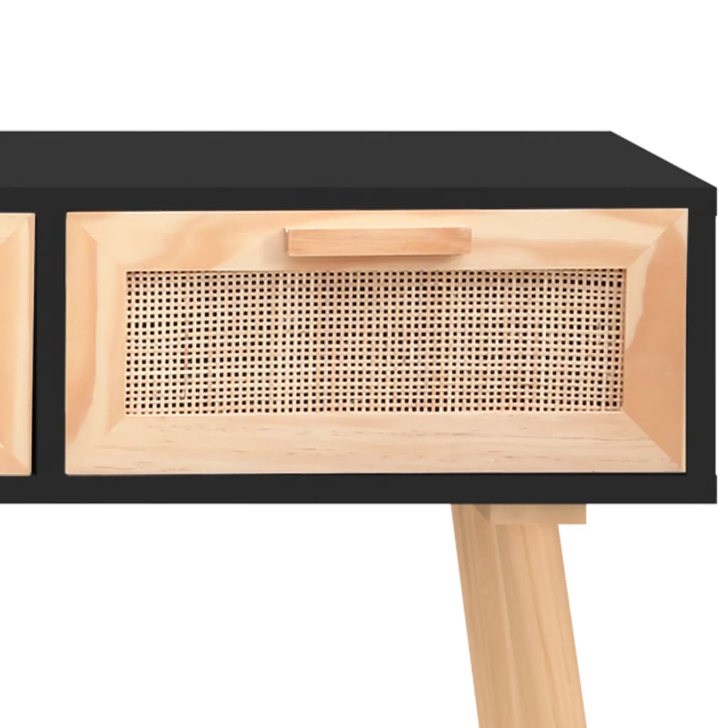 konsolbord 105x30x75 cm massivt fyrretræ naturlig rattan sort