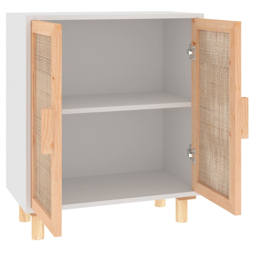 skænk 60x30x70 cm massivt fyrretræ og naturlig rattan hvid