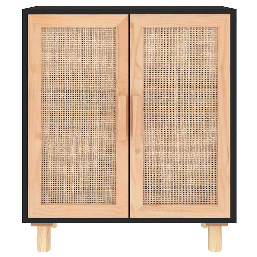 skænk 60x30x70 cm massivt fyrretræ og naturlig rattan sort