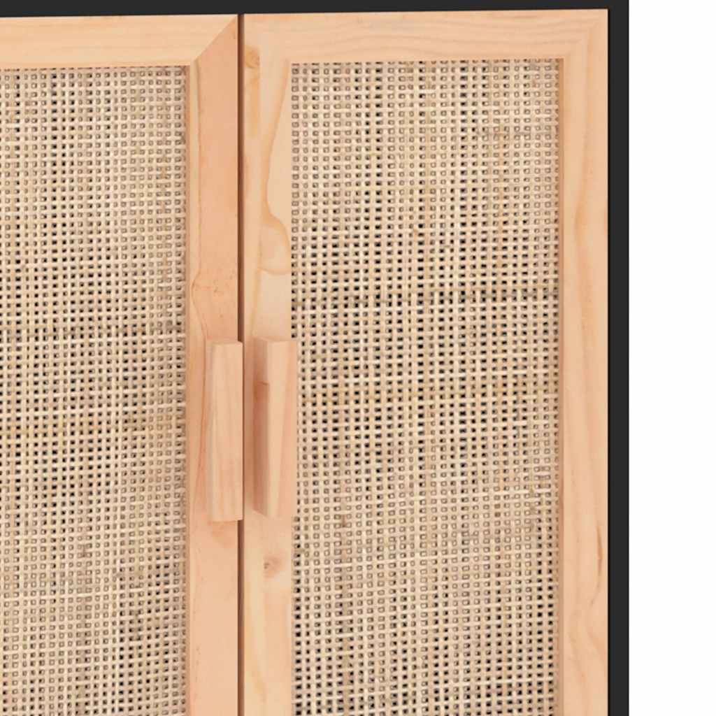 skænk 60x30x70 cm massivt fyrretræ og naturlig rattan sort