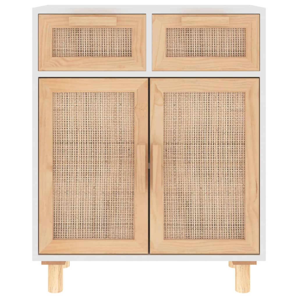 skænk 60x30x75 cm massivt fyrretræ og naturlig rattan hvid