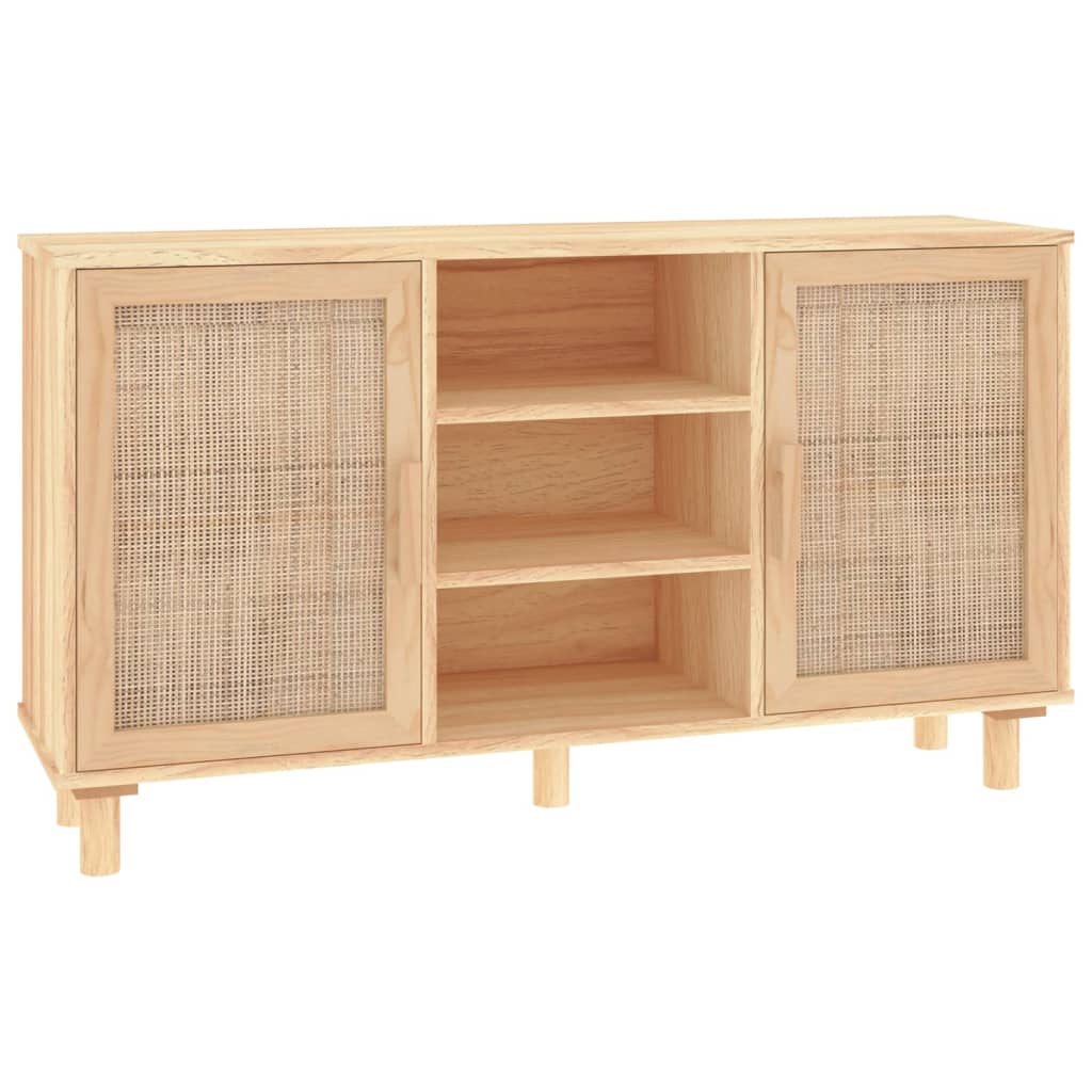 skænk 105x30x60 cm massivt fyrretræ og naturlig rattan brun