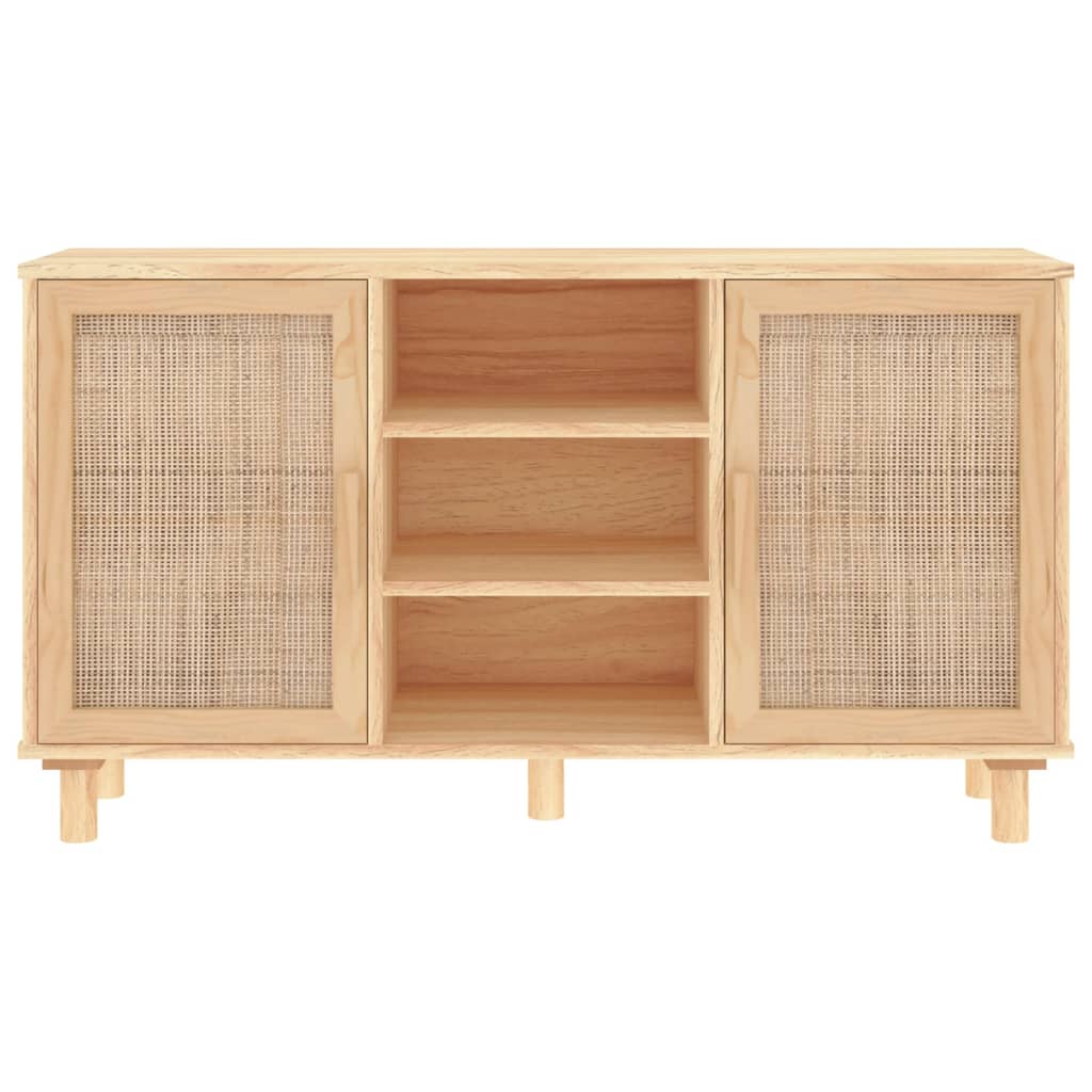 skænk 105x30x60 cm massivt fyrretræ og naturlig rattan brun