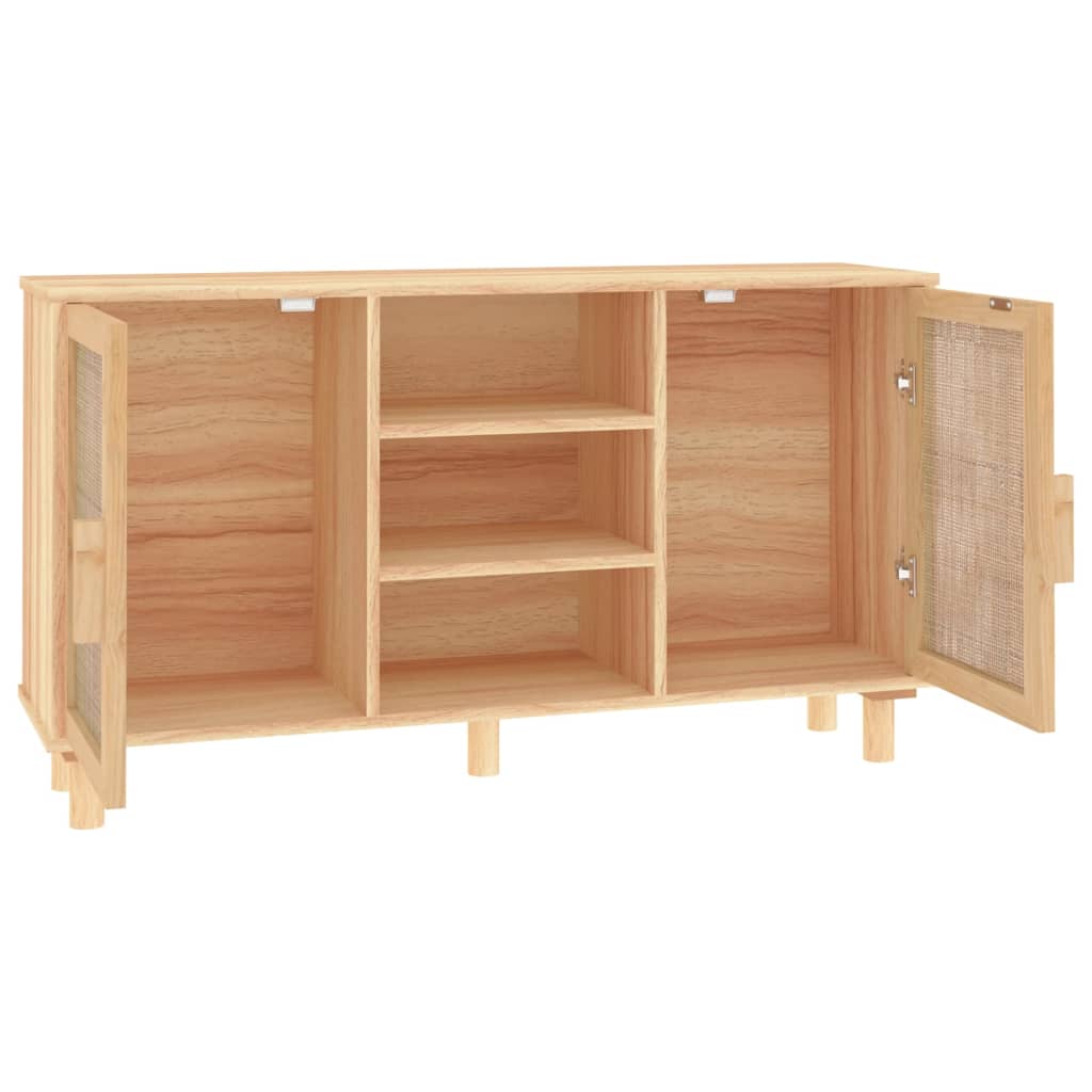 skænk 105x30x60 cm massivt fyrretræ og naturlig rattan brun