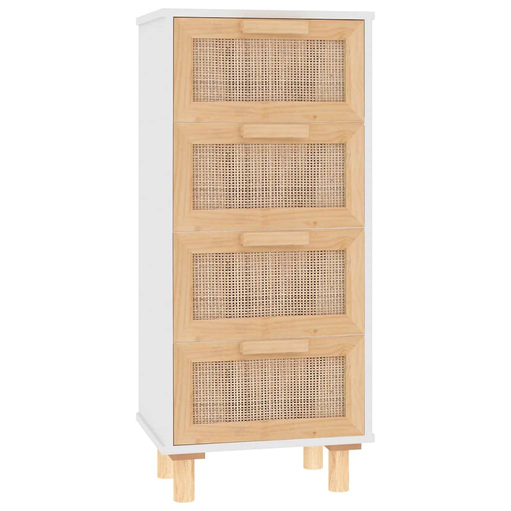 skænk 40x30x90 cm massivt fyrretræ og naturlig rattan hvid