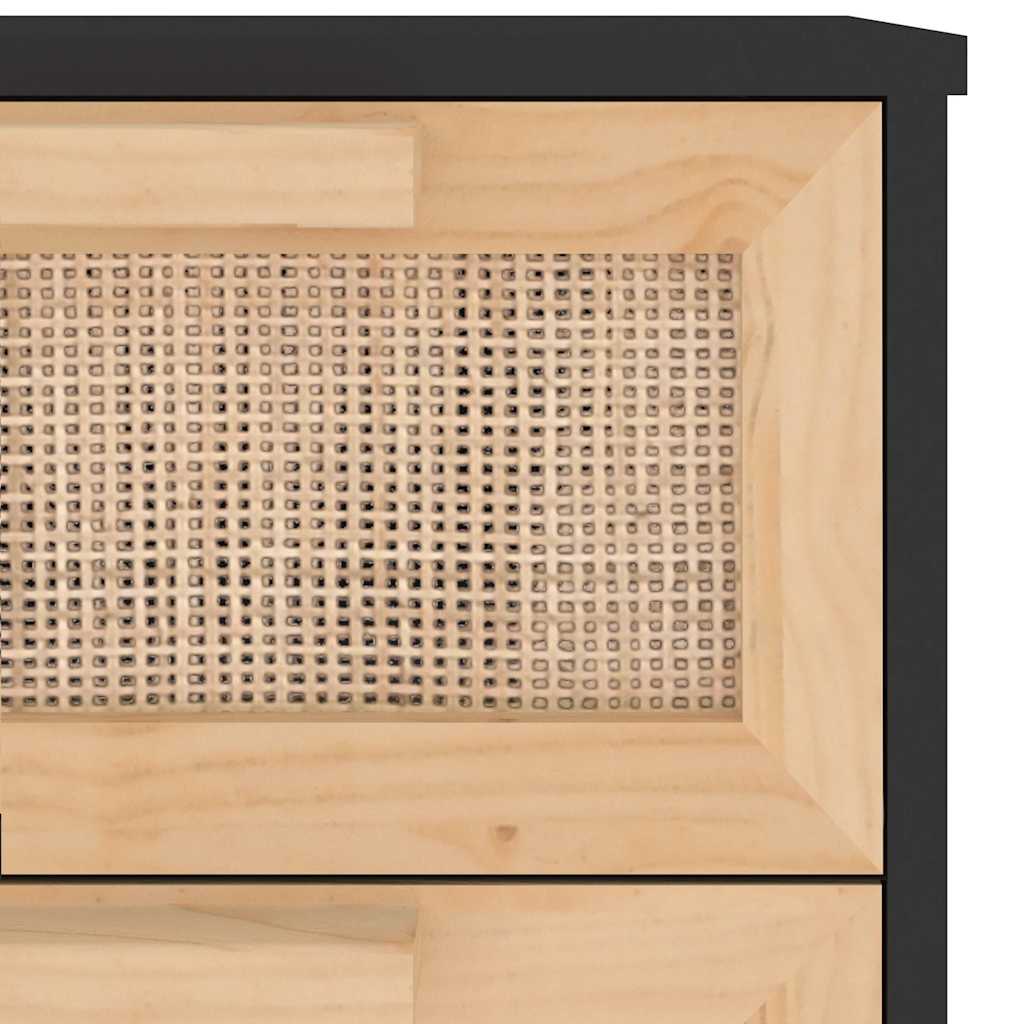 skænk 40x30x90 cm massivt fyrretræ og naturlig rattan sort