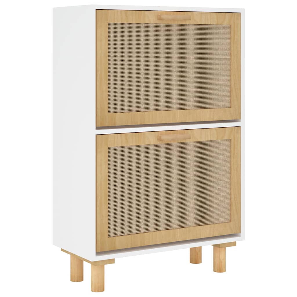 skoskab 52x25x80 cm konstrueret træ og naturlig rattan hvid