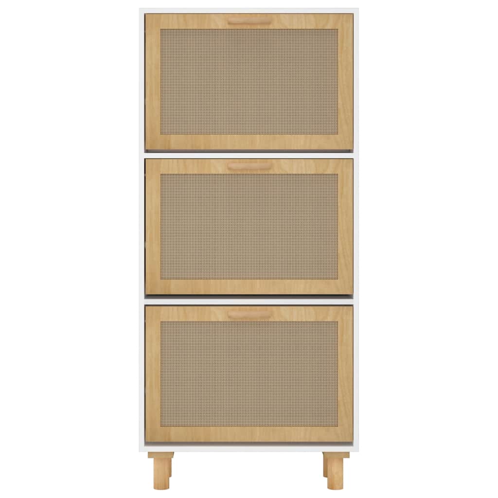 skoskab 52x25x115 cm konstrueret træ og naturlig rattan hvid