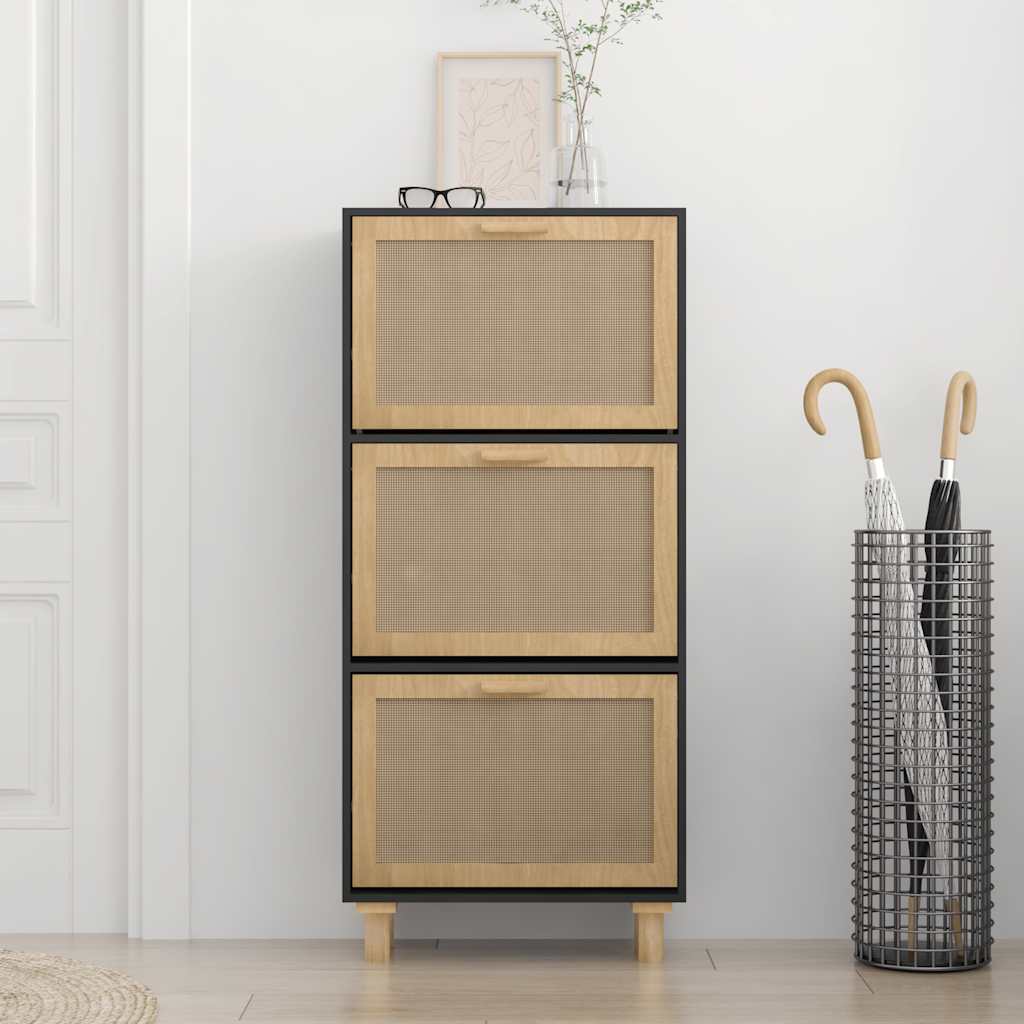 skoskab 52x25x115 cm konstrueret træ og naturlig rattan