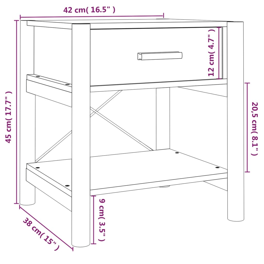 sengeborde 2 stk. 42x38x45 cm konstrueret træ sort