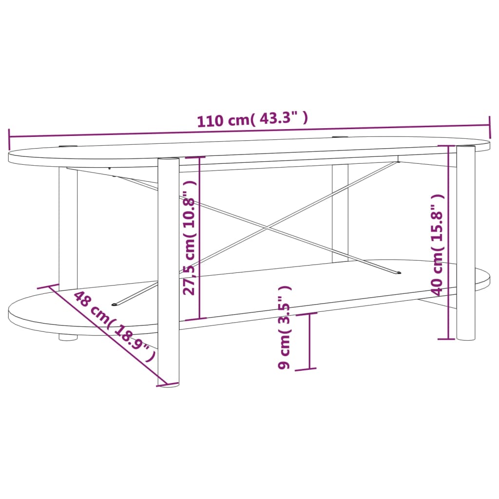 sofabord 110x48x40 cm konstrueret træ hvid