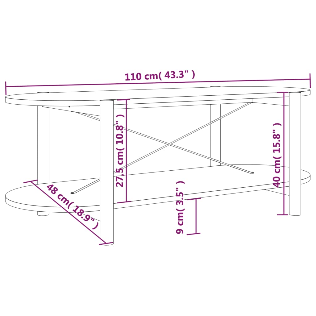sofabord 110x48x40 cm konstrueret træ sort