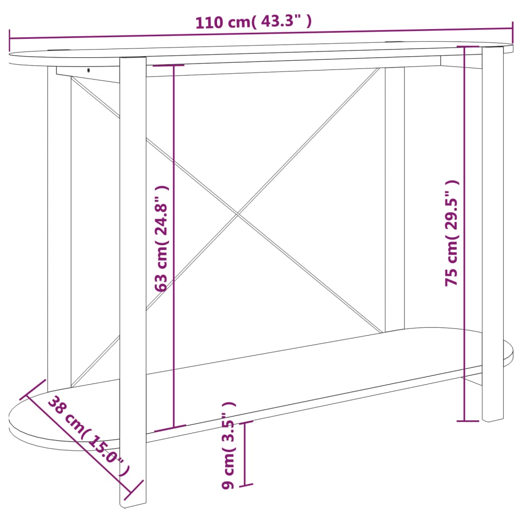 konsolbord 110x38x75 cm konstrueret træ