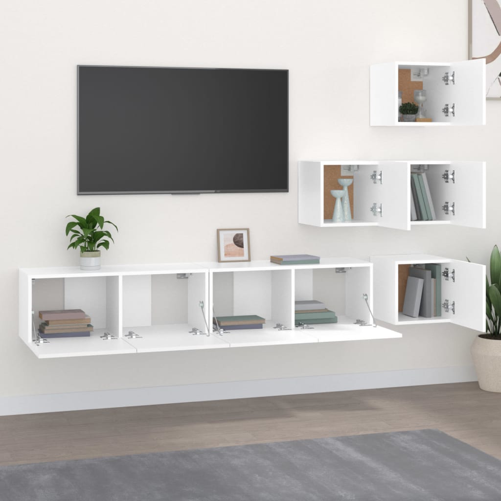 væghængt tv-bord 37x37x72 cm konstrueret træ hvid
