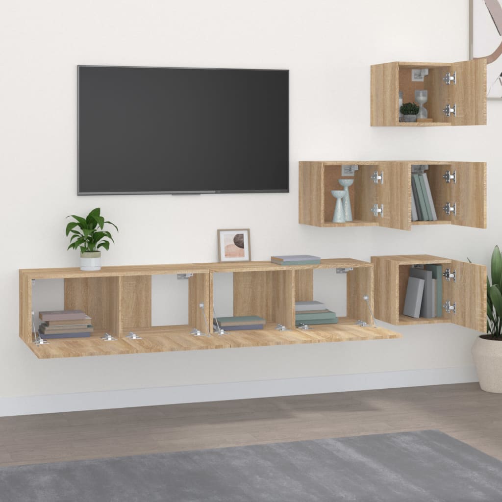 væghængt tv-bord 37x37x72 cm konstrueret træ sonoma-eg