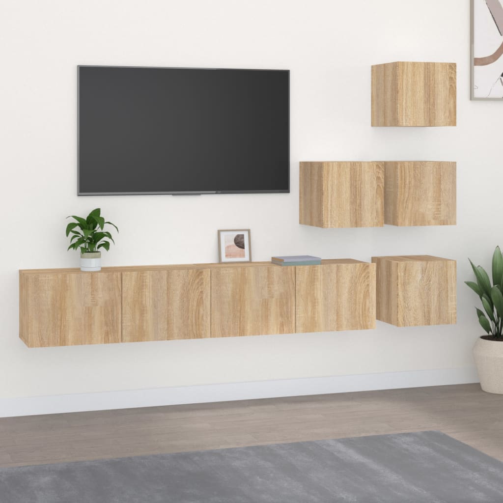 væghængt tv-bord 37x37x72 cm konstrueret træ sonoma-eg