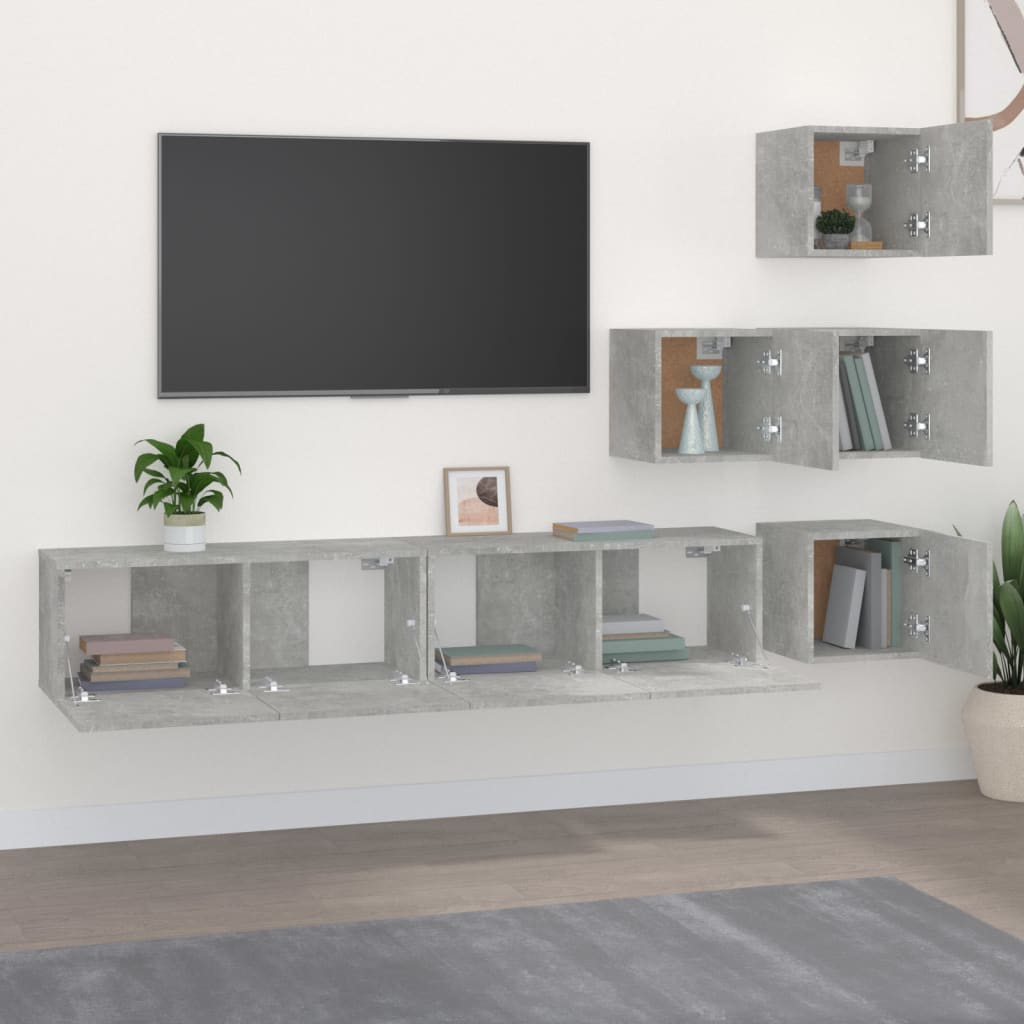 væghængt tv-bord 37x37x72 cm konstrueret træ betongrå