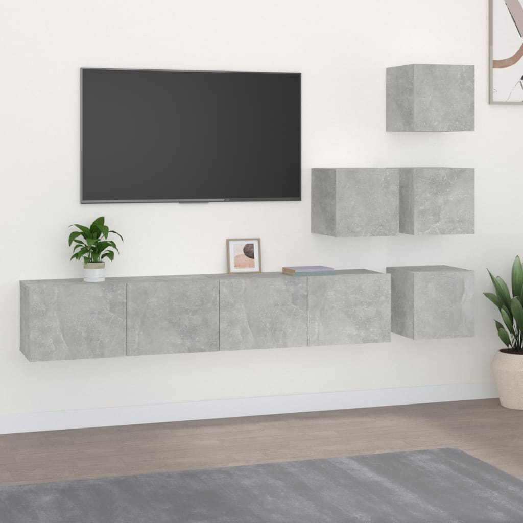 væghængt tv-bord 37x37x72 cm konstrueret træ betongrå
