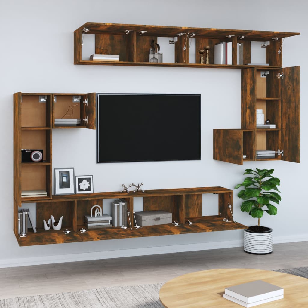 væghængt tv-bord 37x37x72 cm konstrueret træ røget egetræ