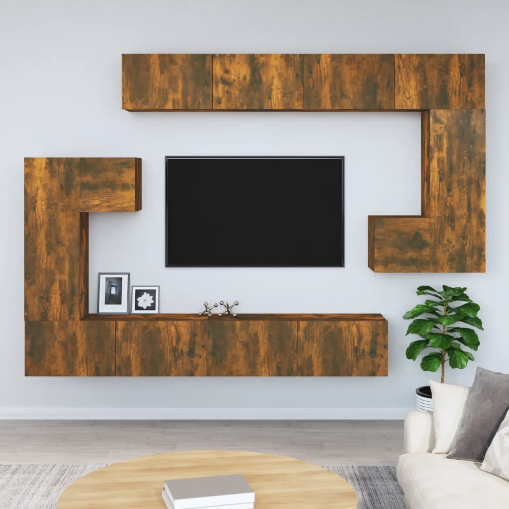 væghængt tv-bord 37x37x72 cm konstrueret træ røget egetræ