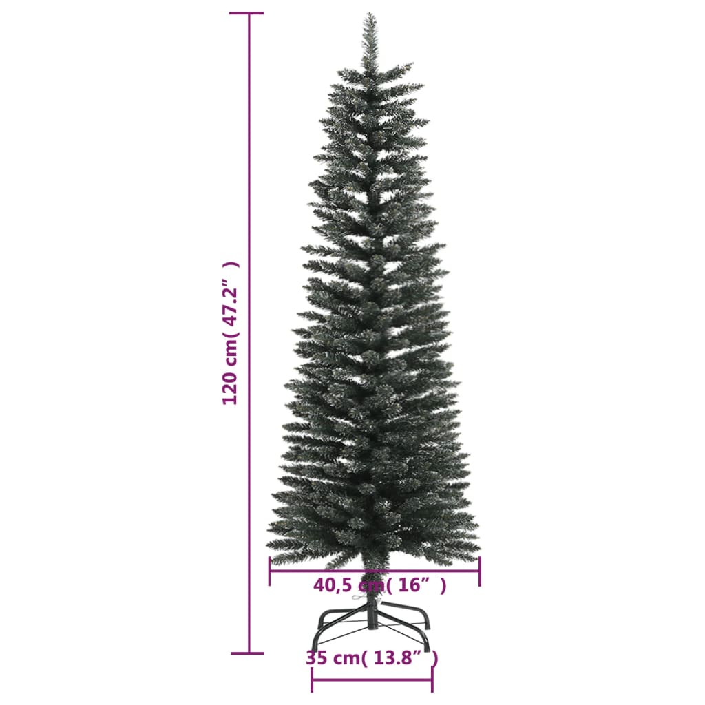 kunstigt smalt juletræ med juletræsfod 120 cm PVC grøn