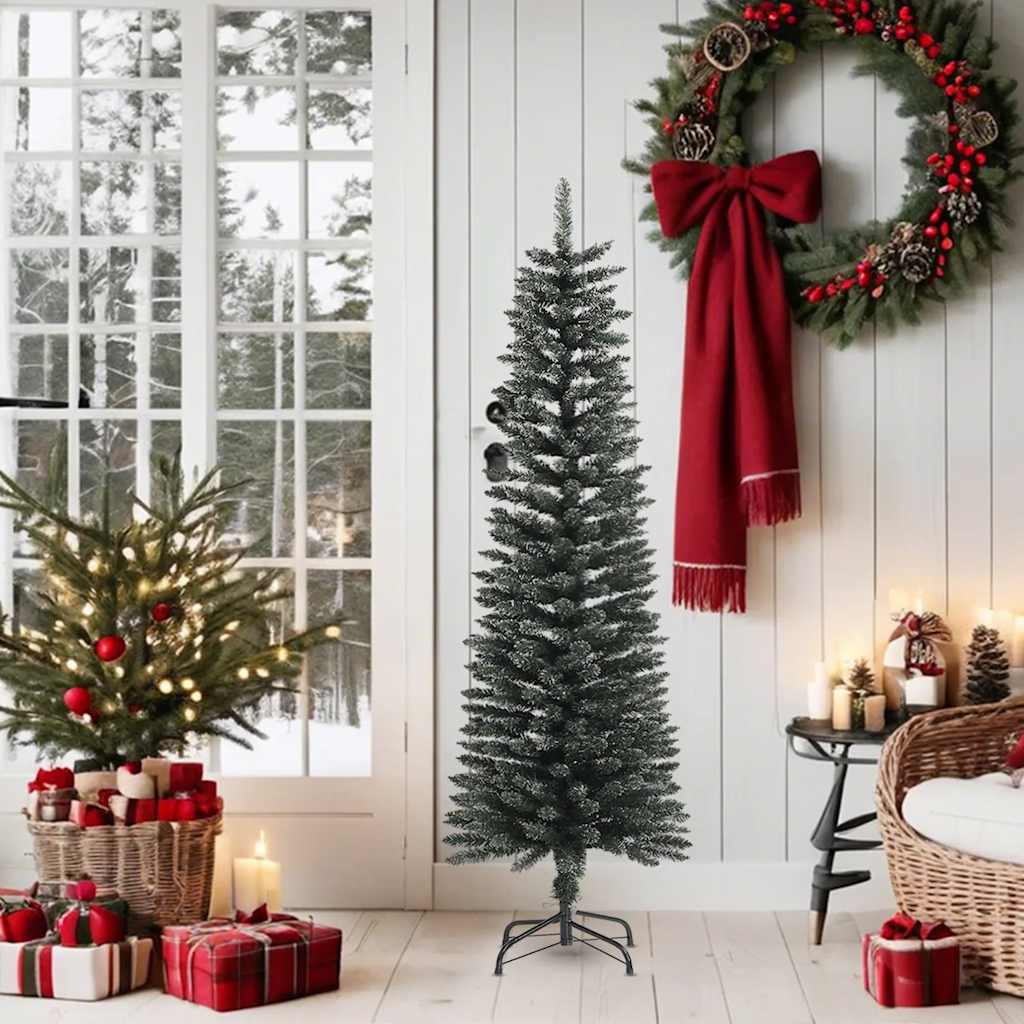 kunstigt smalt juletræ med juletræsfod 150 cm PVC grøn