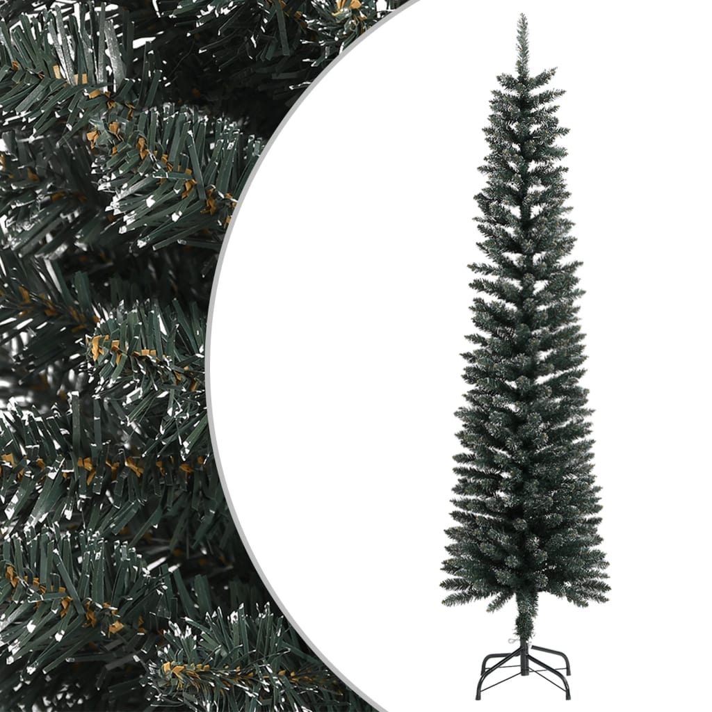 kunstigt smalt juletræ med juletræsfod 210 cm PVC grøn