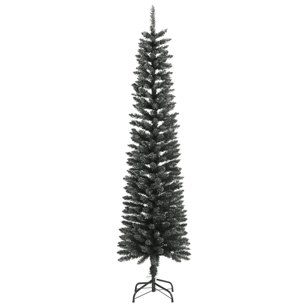 kunstigt smalt juletræ med juletræsfod 210 cm PVC grøn