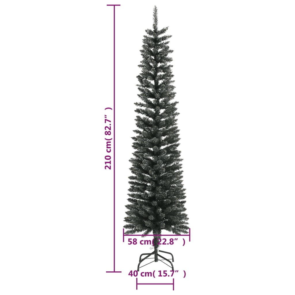 kunstigt smalt juletræ med juletræsfod 210 cm PVC grøn