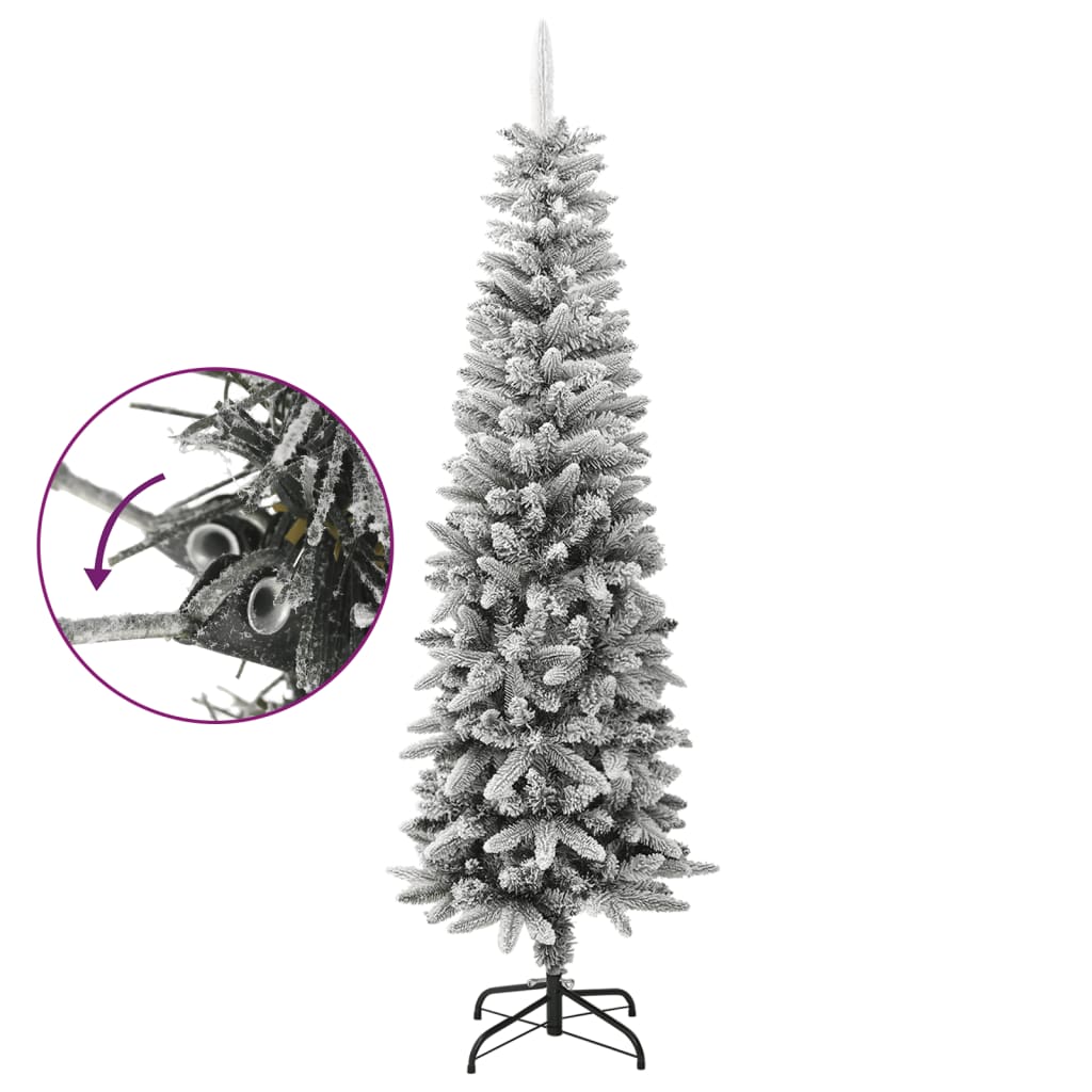 kunstigt smalt juletræ med sne 180 cm PVC og PE