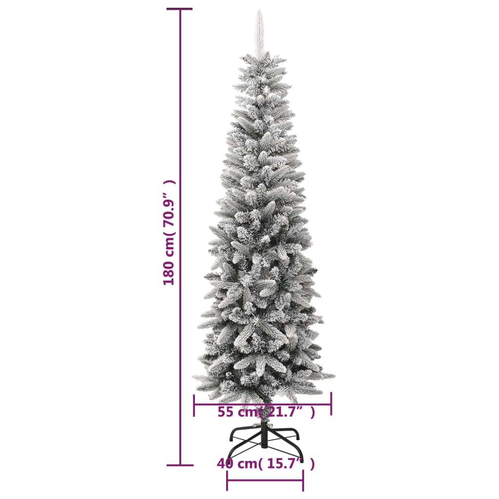kunstigt smalt juletræ med sne 180 cm PVC og PE